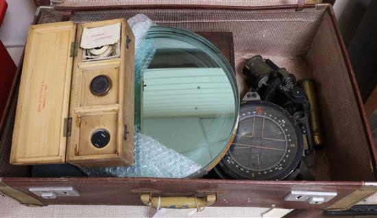 A quantity of telescopic parts and scientific instruments to include a large glass lens